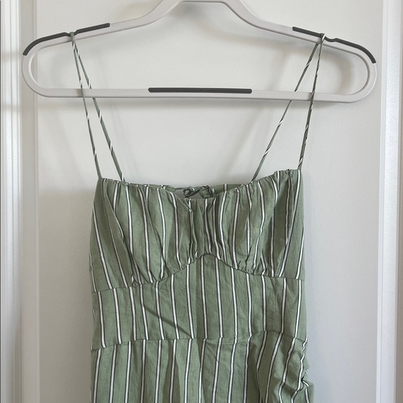 NWT ZARA Linen Blend Midi Corset Dress Green/White Striped M - Picture 4 of 11